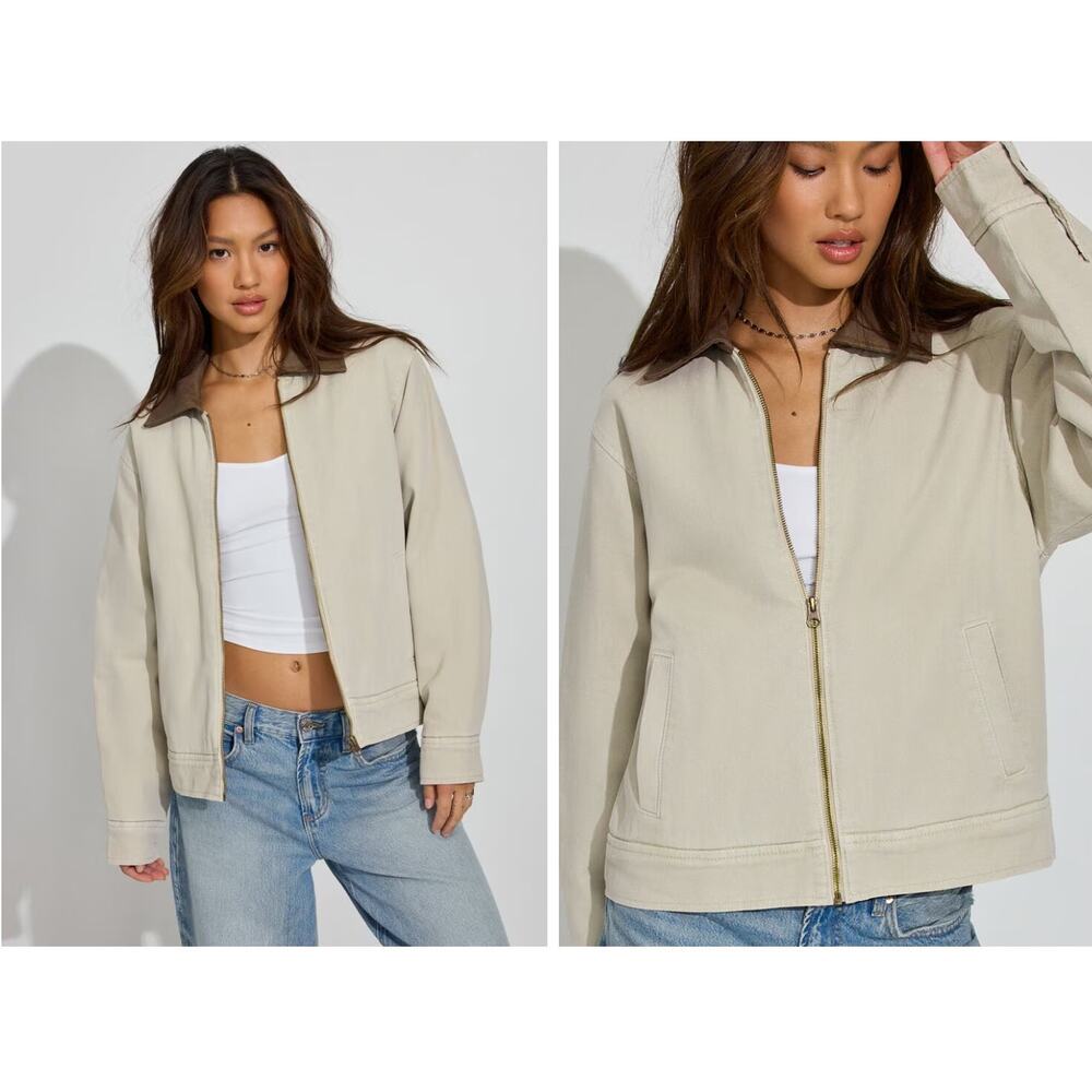 Garage Worker Twill Jacket Beige Barn Jacket Oversized Women's X-Small